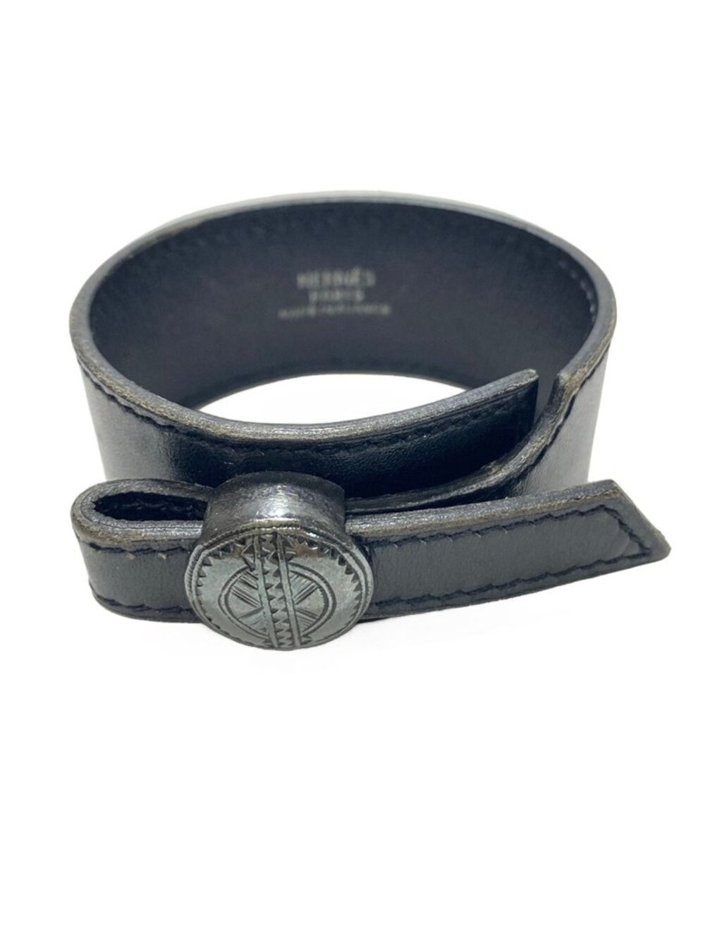 Hermes Bracelet Touareg Leather Black Silver